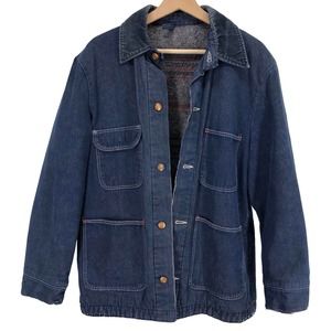 Vintage Wrangler 38 Blanket Lined Denim Chore Jacket Barn Coat Destroyed Hobo